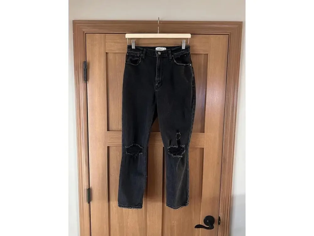 Abercrombie & Fitch Ankle Straight Ultra High Rise Curve Jeans Black Women 27/4R - Picture 14 of 14